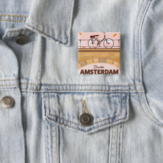 Beautiful Amsterdam cycling travel poster. 2 Inch Square Button