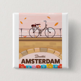 Beautiful Amsterdam cycling travel poster. 2 Inch Square Button