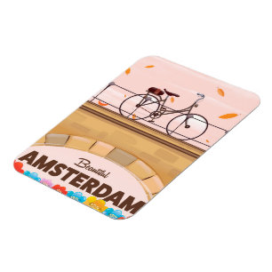 Beautiful Amsterdam cycling travel poster. Magnet