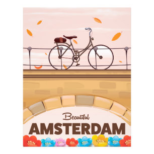 Beautiful Amsterdam cycling travel poster. Photo Print