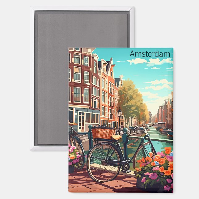 Beautiful Amsterdam Netherlands Canal City Magnet (Front/Back)
