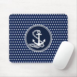 Beautiful Anchor, Blue And White Maritime Style Mouse Pad