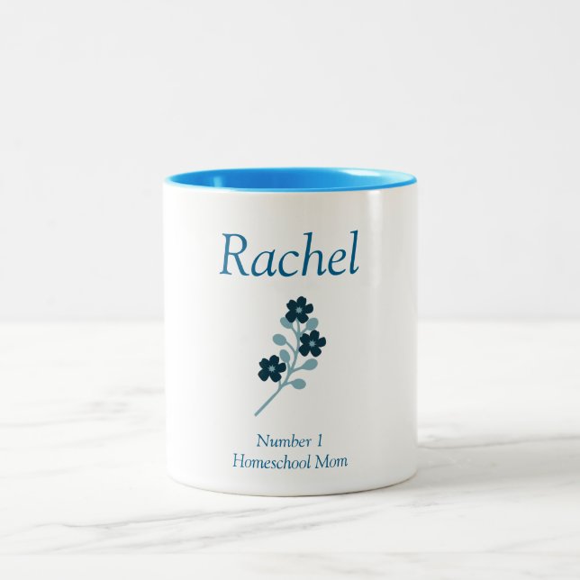 Beautiful and Blue Homeschool Mom Floral Two-Tone Coffee Mug (Center)