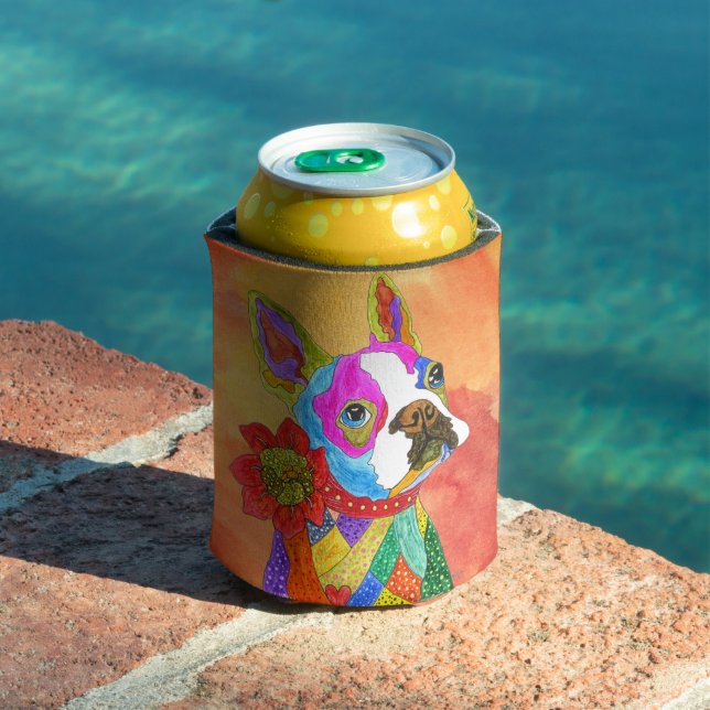 Beautiful and Colourful Boston Terrier Can Cooler (In Situ Pool)