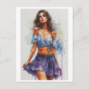 Beautiful and Colourful Lady on Skirt on a Holiday Postcard