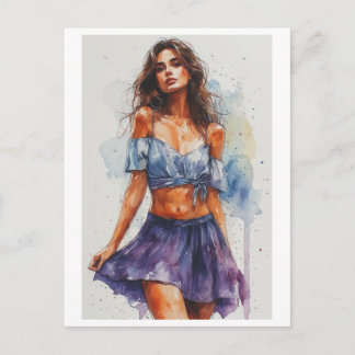 Beautiful and Colourful Lady on Skirt on a Holiday Postcard