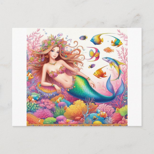 Beautiful and Colourful Mermaid Postcard (Front)