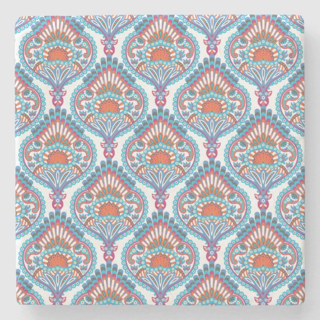 Beautiful and Colourful Ornate Paisley Pattern Stone Coaster (Front)