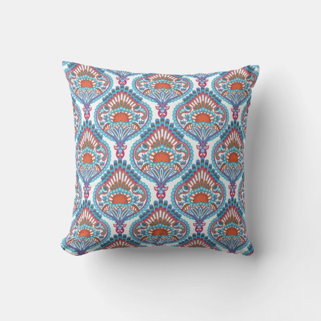 Beautiful and Colourful Ornate Paisley Pattern Throw Pillow (Front)