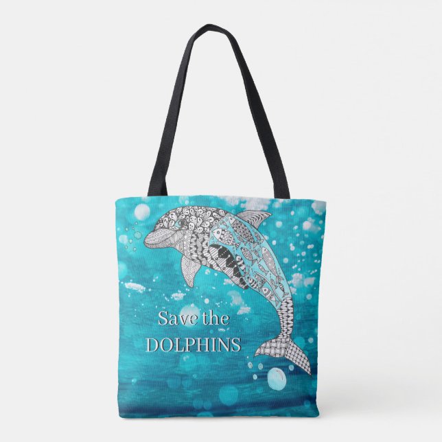 Beautiful and Colourful Save the Dolphin Tote Bag (Back)