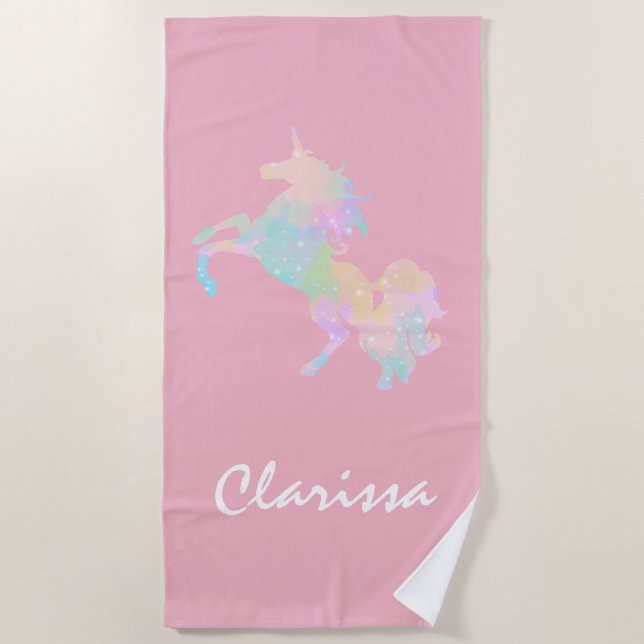 Beautiful and colourful unicorn beach towel (Front)