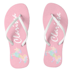 Beautiful and colourful unicorn flip flops