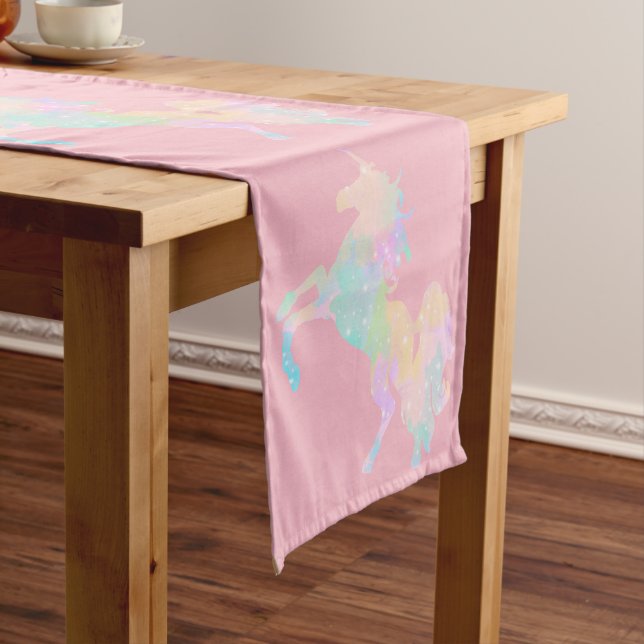 Beautiful and colourful unicorn short table runner (In Situ)