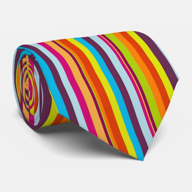 Beautiful and Colourful Vertical Stripes Necktie (Rolled)