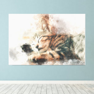 Beautiful and cute kitten sleeping watercolor canvas print