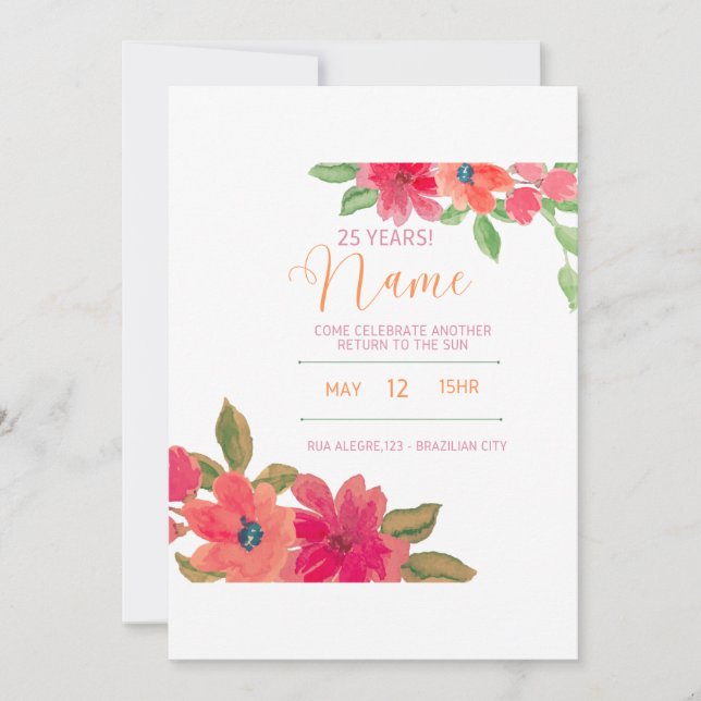 Beautiful and delicate red flowers invitation (Front)
