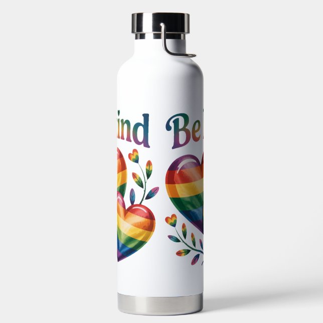 Beautiful and Elegant Be kind rainbow flag Pride Water Bottle (Left)