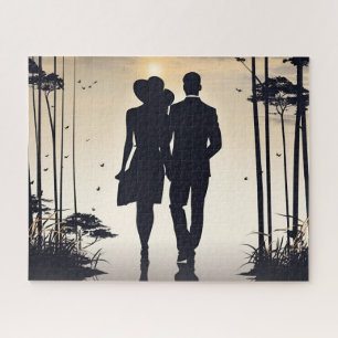 Beautiful and Elegant Couple Romantically Stroll Jigsaw Puzzle