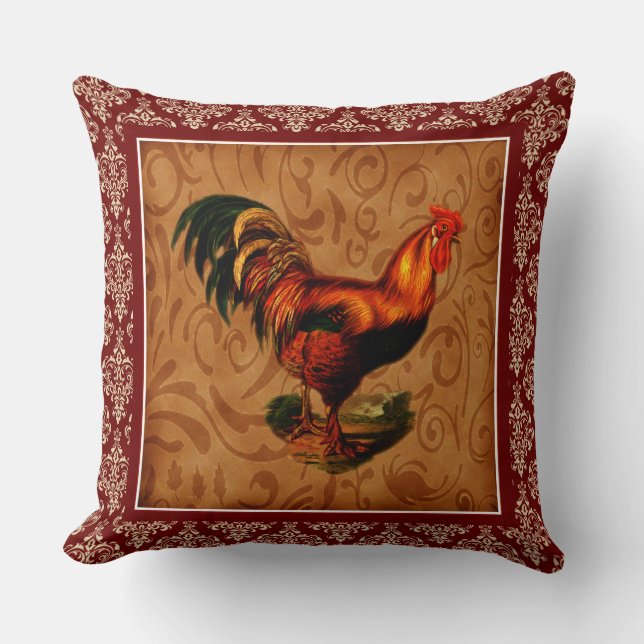 Beautiful and Elegant Rustic Country Rooster Throw Pillow (Front)