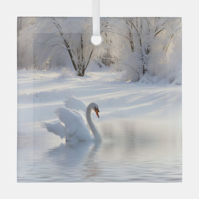 Beautiful and Elegant Swan Christmas Holiday Glass Ornament (Front)