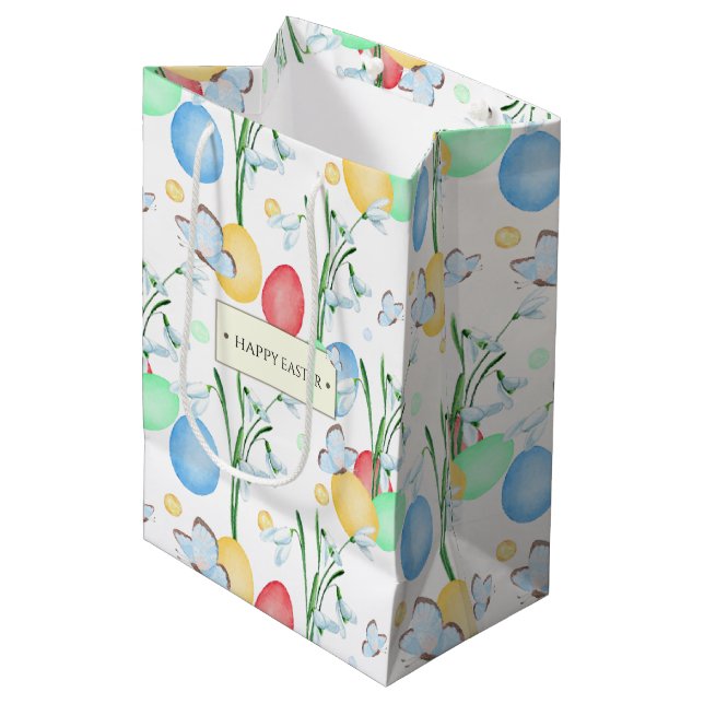 Beautiful and Elegant Watercolor Easter Pattern Medium Gift Bag (Front Angled)