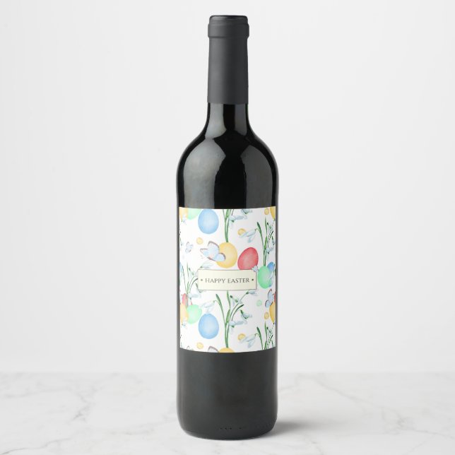 Beautiful and Elegant Watercolor Easter Pattern Wine Label (Front)