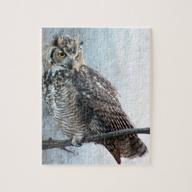 Beautiful and Regal Female Great Horned Owl Jigsaw Puzzle (Vertical)