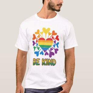 Beautiful and Vibrant LGBTQ Be Kind Rainbow Hearts T-Shirt