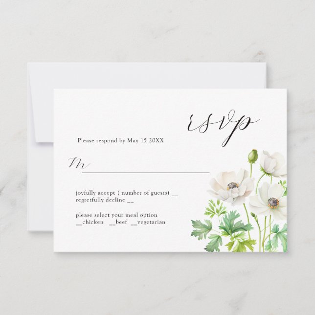 Beautiful Anemone Refined Wedding Design RSVP Card (Front)