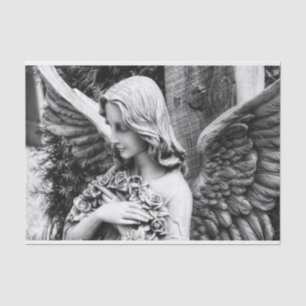 Beautiful angel holding roses on her chest tissue paper