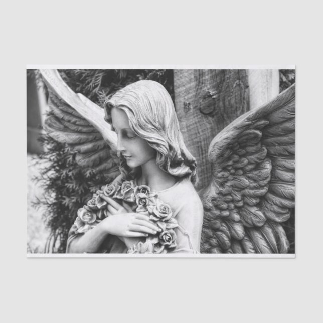 Beautiful angel holding roses on her chest tissue paper (Front)