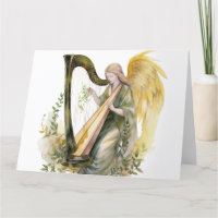 Beautiful Angel Playing Harp Watercolor