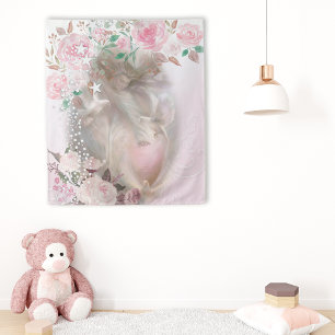 Beautiful Angel with Doves and Pink Roses Tapestry