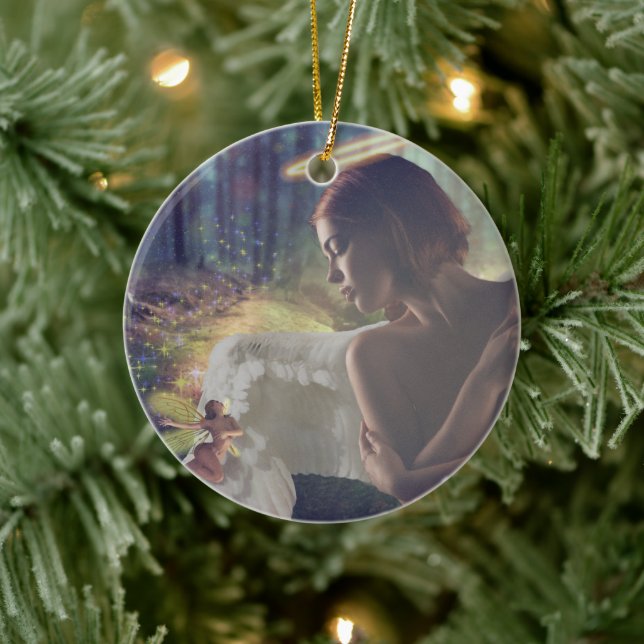 Beautiful Angel with Fairy Fantasy Art Ceramic Ornament (Tree)