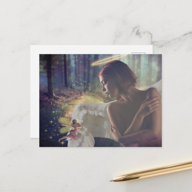 Beautiful Angel with Fairy Fantasy Art Postcard (Front/Back In Situ)