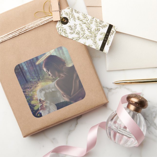 Beautiful Angel with Fairy Fantasy Art Square Sticker (Gifting)
