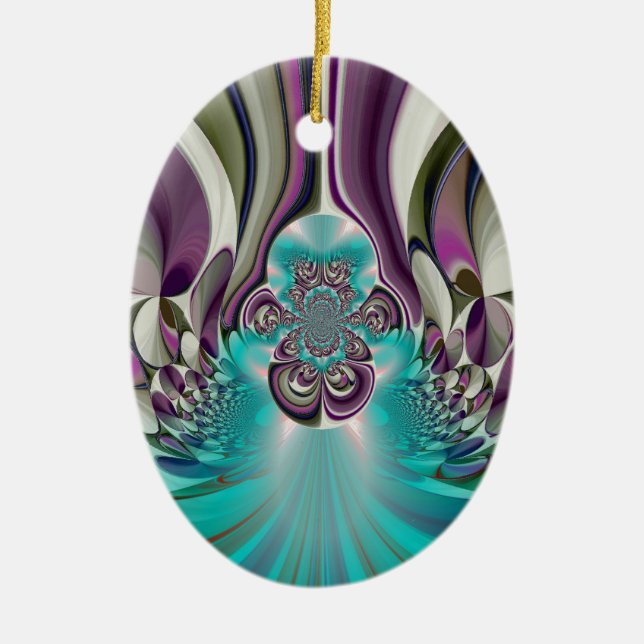 Beautiful Angelic Purple and Cyan Abstract Print Ceramic Ornament (Front)