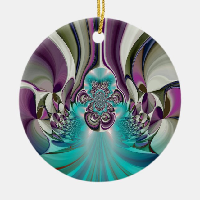 Beautiful Angelic Purple and Cyan Abstract Print Ceramic Ornament (Front)