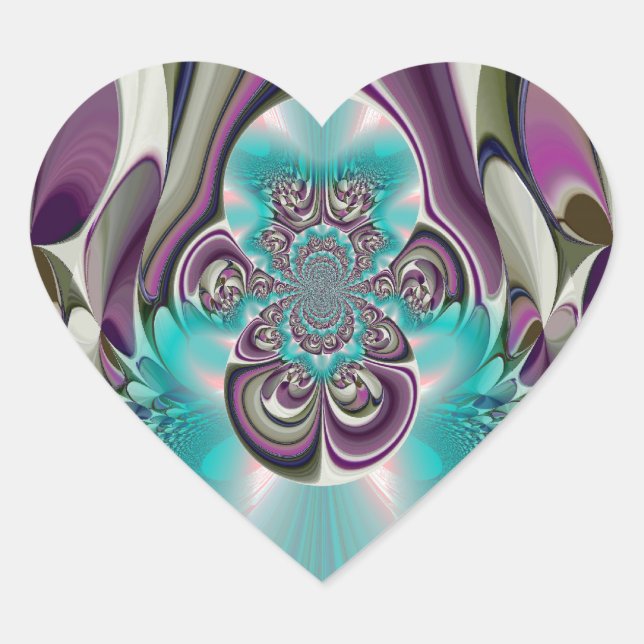 Beautiful Angelic Purple and Cyan Abstract Print Heart Sticker (Front)