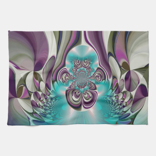 Beautiful Angelic Purple and Cyan Abstract Print Kitchen Towel (Horizontal)