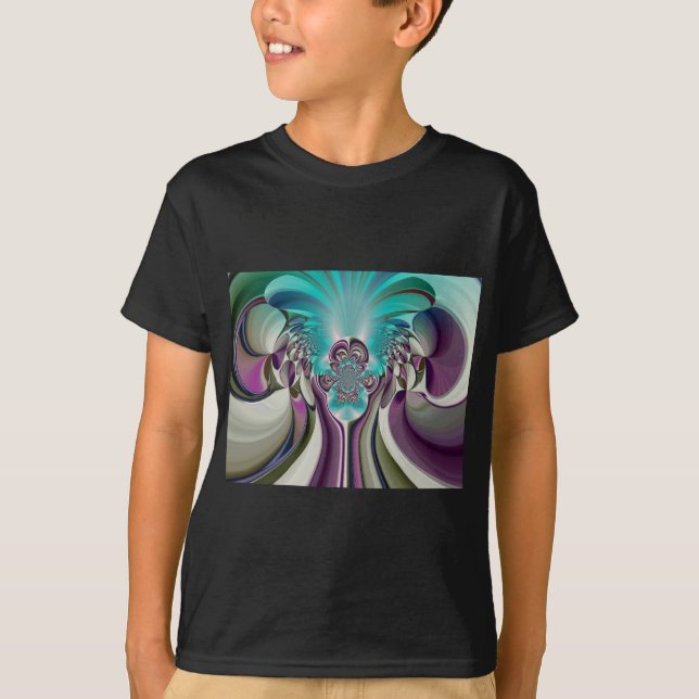 Beautiful Angelic Purple and Cyan Abstract Print T-Shirt (Front)