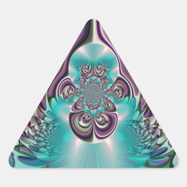 Beautiful Angelic Purple and Cyan Abstract Print Triangle Sticker (Front)