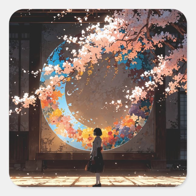 Beautiful anime art square sticker (Front)