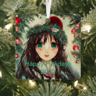 Beautiful Anime Christmas Girl Metal Ornament