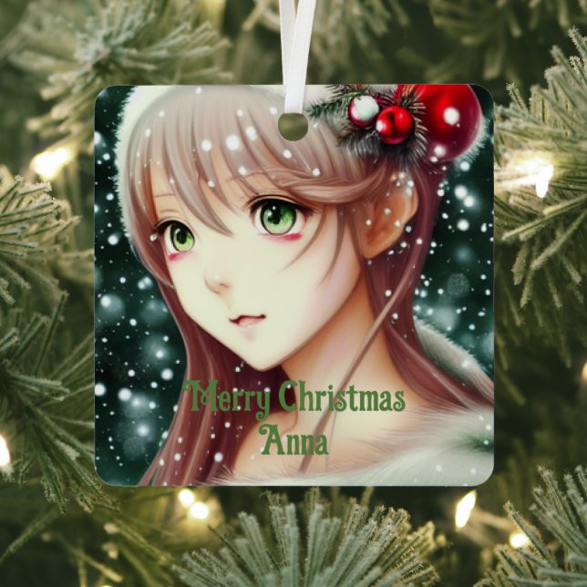 Beautiful Anime Christmas Girl Metal Ornament (Insitu)