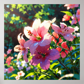Beautiful anime flowers illustration poster