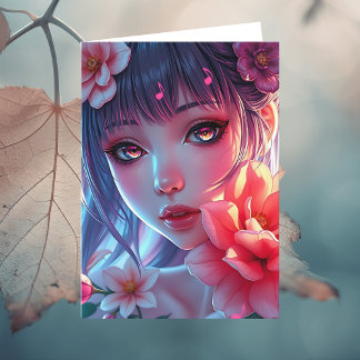 Beautiful Anime Girl Birthday Card