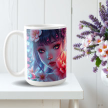 Beautiful Anime Girl Glitchcore Floral
