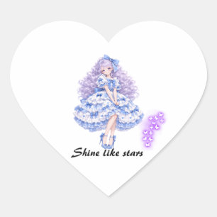 Beautiful Anime Girl in Blue Lolita Heart Sticker
