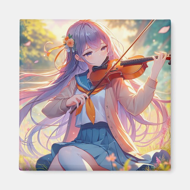 Beautiful Anime Girl Playing the Violin Magnet (Front)